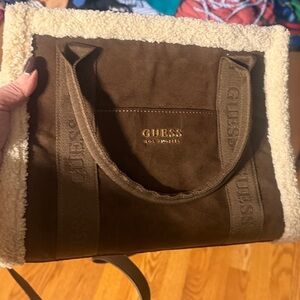 GUESS Chocolate Brown Tote with Cream Trim